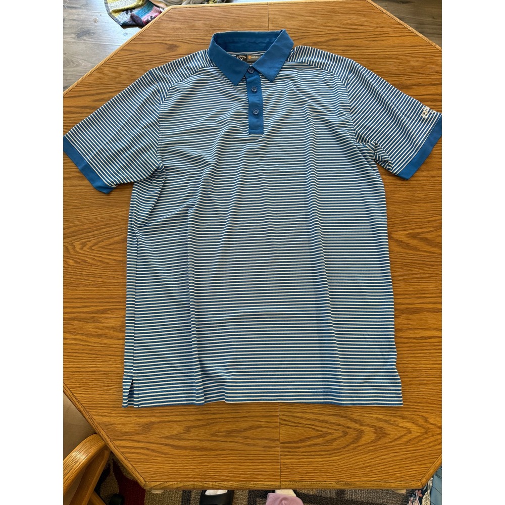 Callaway Mens Opti-Dri Striped Golf Polo Shirt Blue White Large L